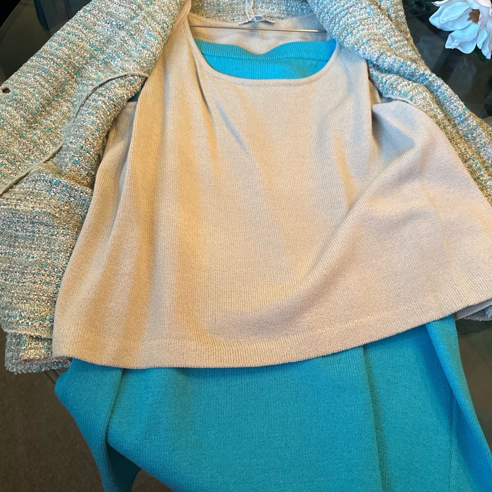 Women's Beige and Blue Sweater and skirt set